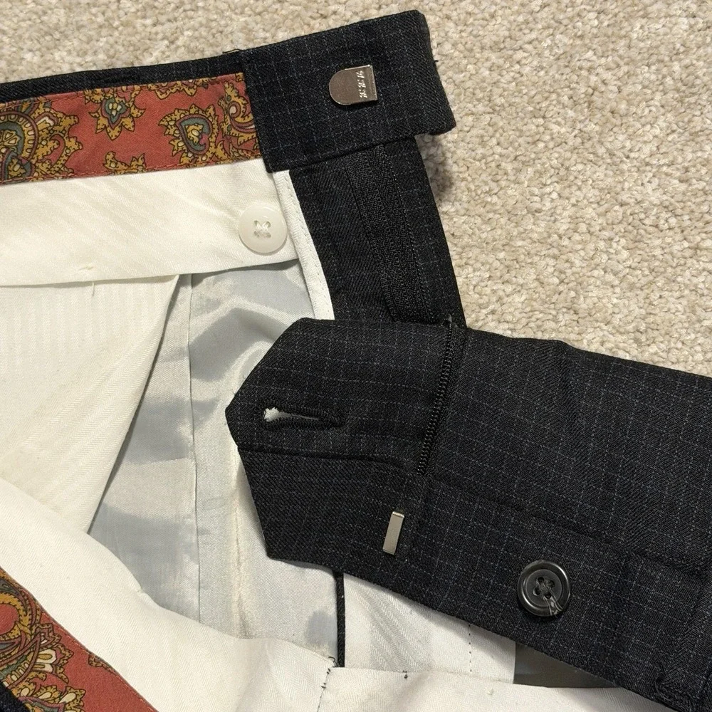 Men's Lauren Ralph Lauren Wool Dress Pants 34x32 Black Blue Plaid Pleated Office